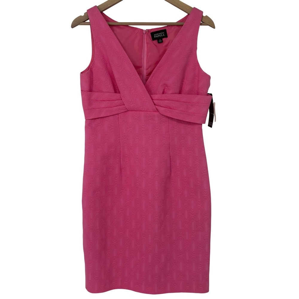 Adrianna Papell Pink Jacquard Sheath Dress 10 V-Neck Sleeveless Cocktail Wedding